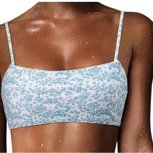 Blue Floral Crop Bikini Top